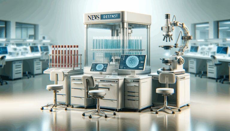 Laboratorio de biotecnología con equipo médico de alta tecnología y tubos de ensayo