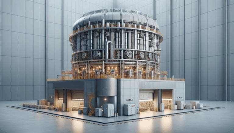 Render de un reactor nuclear modular en un entorno de desarrollo tecnológico