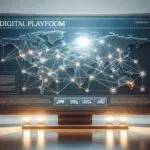 Plataforma digital en pantalla con mapa logístico y nodos interconectados