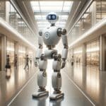 Imagen conceptual de un robot autónomo en un entorno urbano moderno