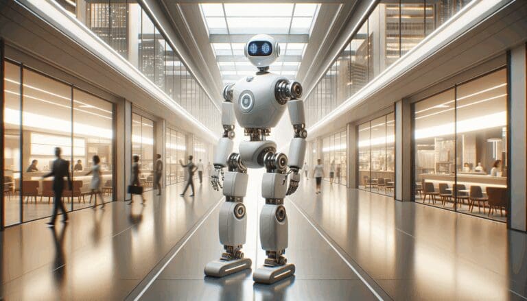 Imagen conceptual de un robot autónomo en un entorno urbano moderno