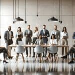 Foto de emprendedores colaborando en una sala moderna de coworking