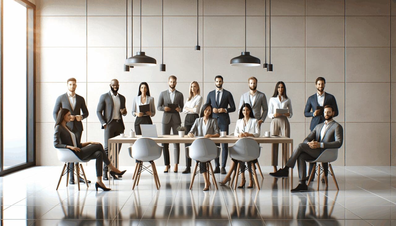 Foto de emprendedores colaborando en una sala moderna de coworking