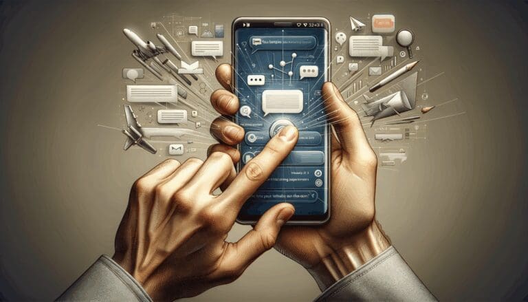 Manos usando un smartphone con interfaz de mensajería en pantalla