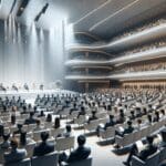 Auditorio moderno lleno de emprendedores y ejecutivos durante una conferencia