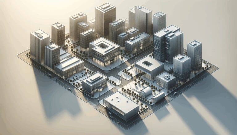 Vista aérea de un campus tecnológico con edificios modernos