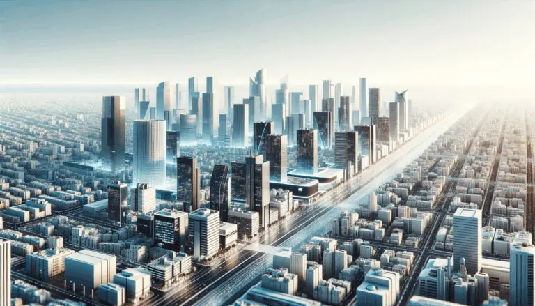 Panorámica urbana de Tel Aviv con un fondo de edificios tecnológicos y centros de innovación