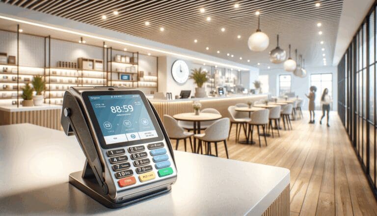 Fotografía de una terminal de pago tecnológica en una tienda moderna en Ciudad de México