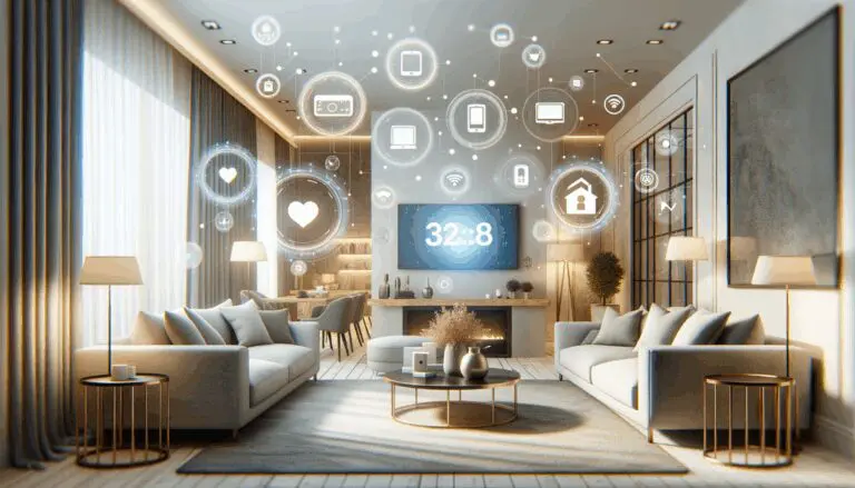 Ambiente tecnológico con dispositivos inteligentes en un hogar moderno