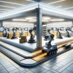 Centro logístico automatizado con tecnología moderna y robots en movimiento