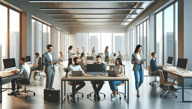 Oficinas modernas con emprendedores trabajando en un coworking tecnológico