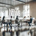 Oficinas modernas con equipos de trabajo colaborando en tecnología