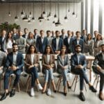 Emprendedores reunidos en una sala moderna para un taller de innovación