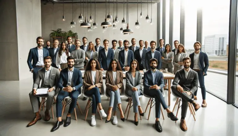 Emprendedores reunidos en una sala moderna para un taller de innovación