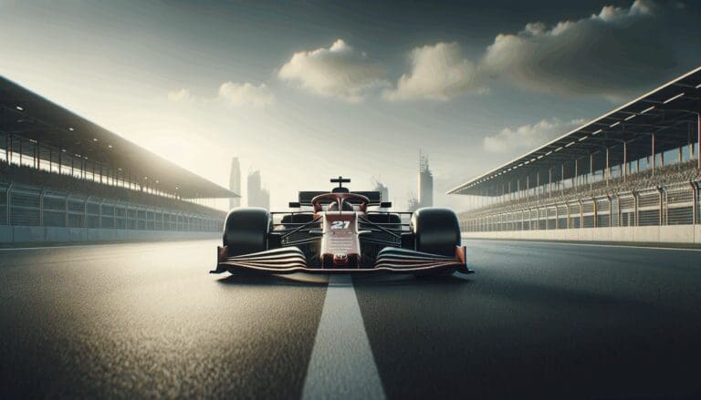 Un coche de carreras en una pista de Fórmula 1 con cielos despejados.