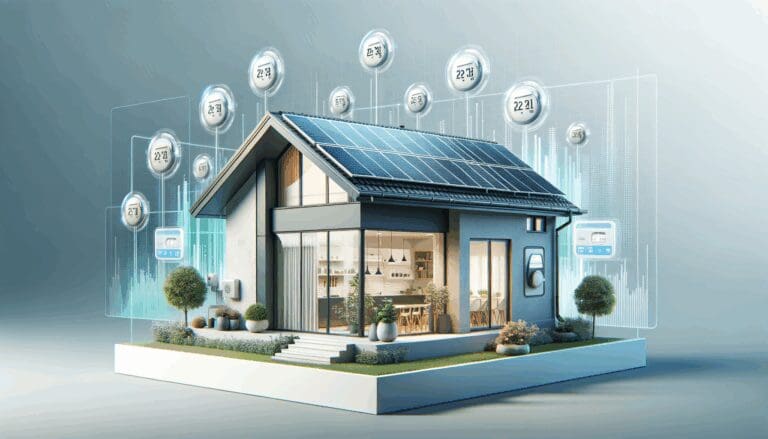 Paneles solares y medidores inteligentes en una casa moderna con diseño tecnológico