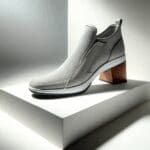 Primer plano de calzado profesional femenino sobre fondo blanco, con diseño moderno y detalles ergonómicos.