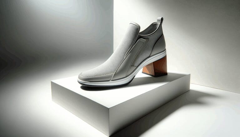 Primer plano de calzado profesional femenino sobre fondo blanco, con diseño moderno y detalles ergonómicos.