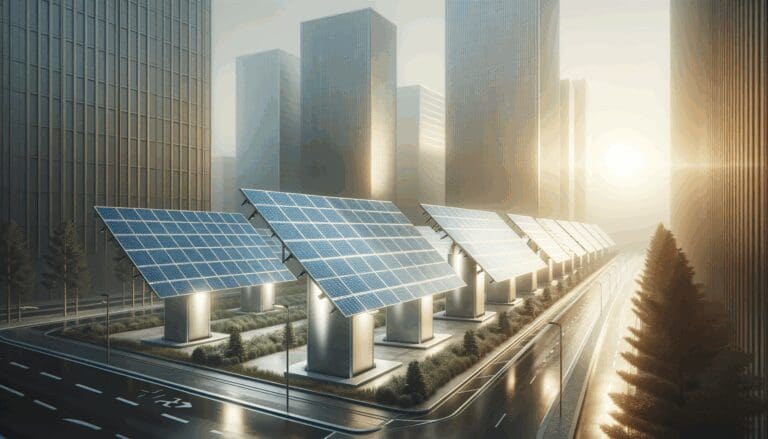 Paneles solares instalados en una zona urbana moderna a plena luz del día