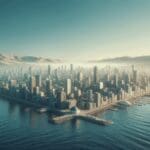 Ciudad de Antofagasta vista desde el mar con un cielo despejado.