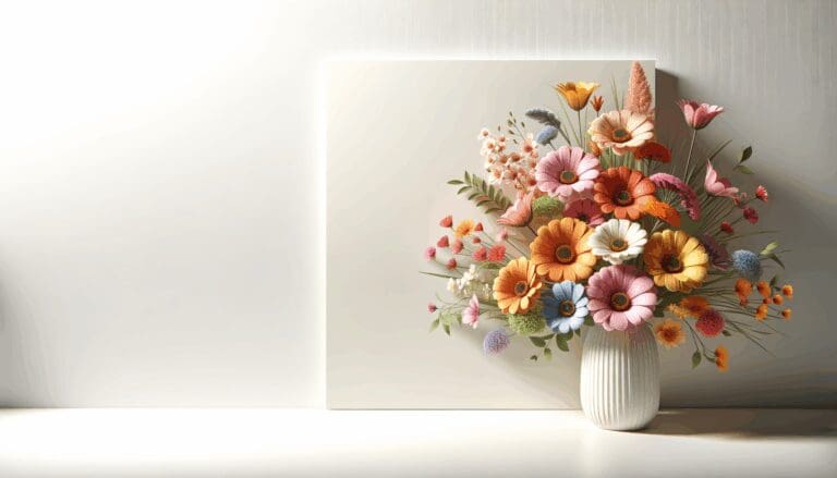 Flores frescas coloridas en un fondo blanco moderno