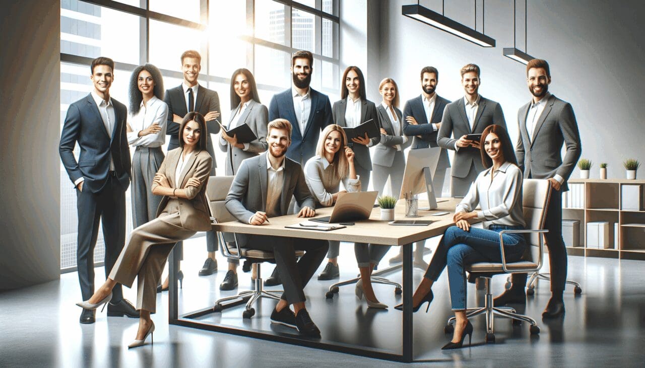 Personas colaborando en un espacio de coworking con tecnología moderna.