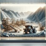 Extracción de litio en minas rodeadas de montañas y maquinaria de tecnología avanzada.