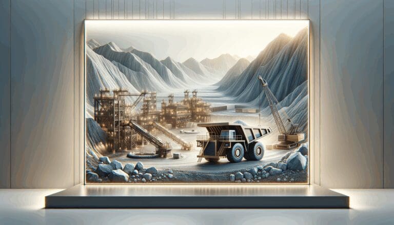 Extracción de litio en minas rodeadas de montañas y maquinaria de tecnología avanzada.
