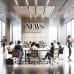 Startup tecnológica asiática con equipos colaborando en una oficina moderna y luminosa