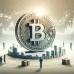 Representación conceptual de tecnología blockchain con gráficos financieros.