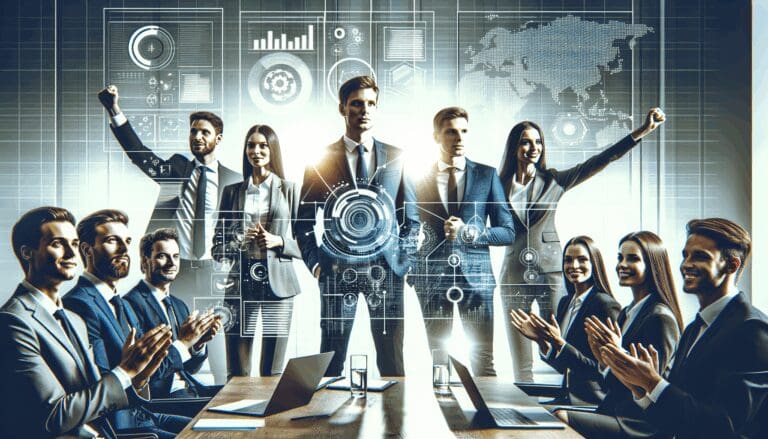 Presentación dinámica de emprendedores en una conferencia tecnológica.