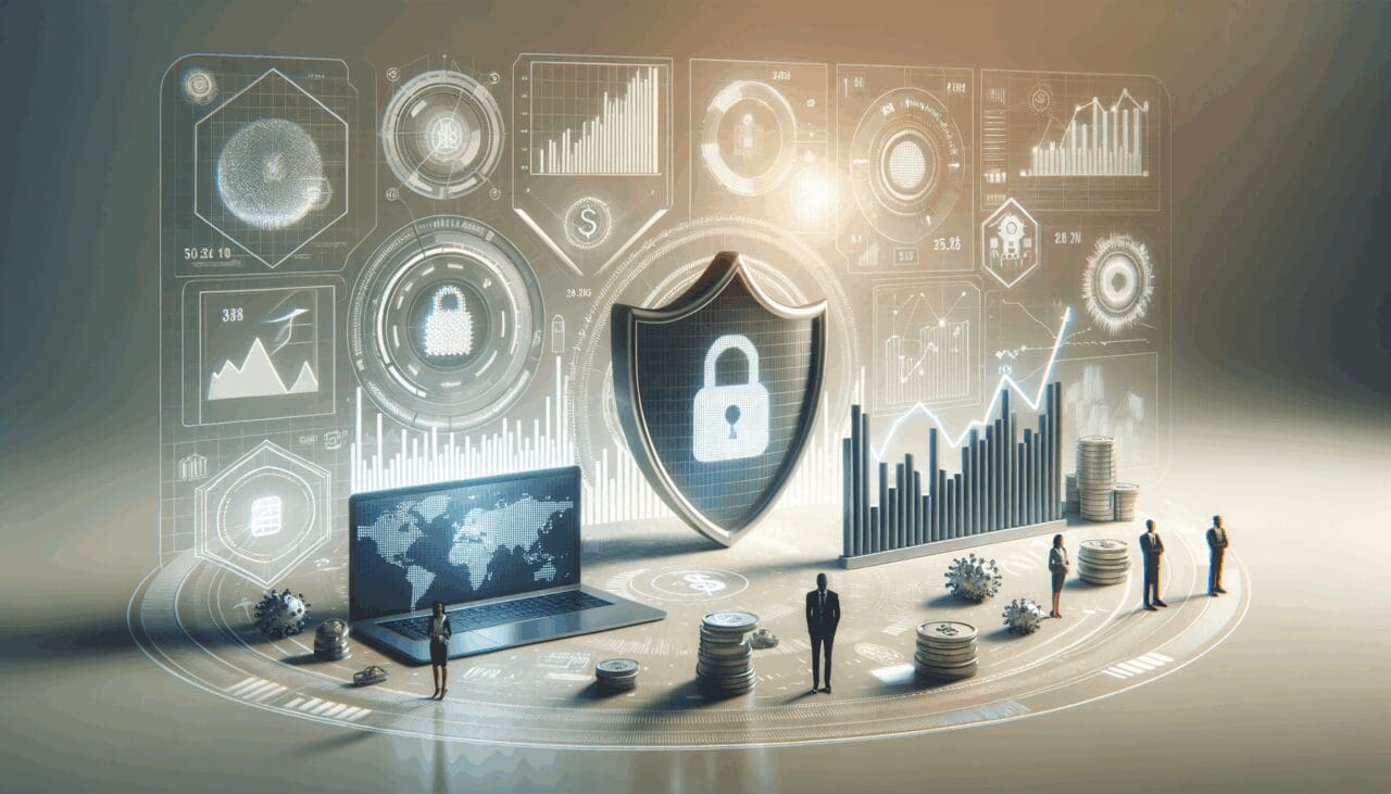 Concepto de seguridad financiera con gráficos y tecnología.