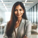 Retrato de un emprendedor tecnológico en un entorno corporativo moderno y luminoso