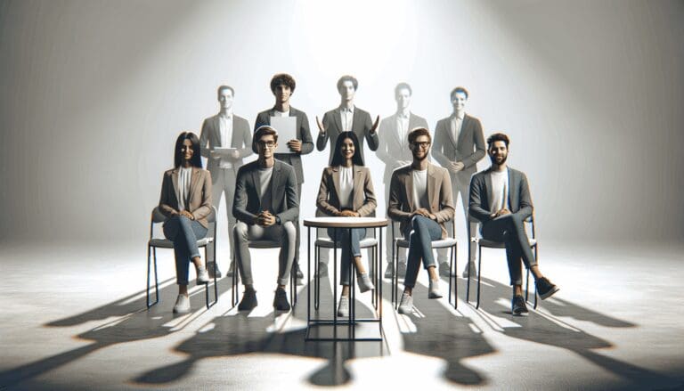 Fotografía de equipo de startup celebrando en un evento de premiación, ambiente moderno y profesional.