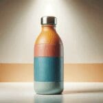 Primer plano de una botella reutilizable con diseño moderno y colores vivos