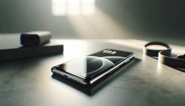 Primer plano de dispositivo tecnológico deportivo inteligente sobre una mesa, fondo neutro y moderno, luz natural