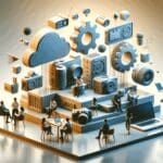 Concepto de colaboración entre grandes marcas y startups tecnológicas.