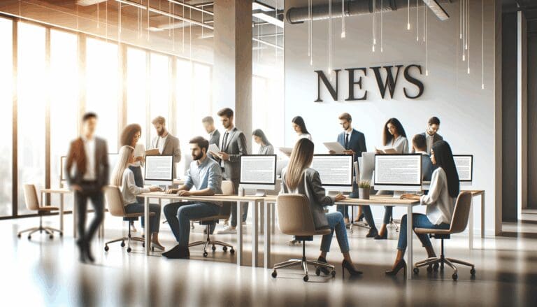 Equipo joven trabajando frente a computadoras en un espacio de coworking moderno y luminoso.