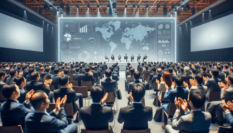 Audiencia aplaudiendo en una conferencia internacional de tecnología