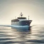 Buque autónomo en aguas abiertas navegando sin tripulación visible.