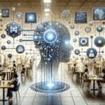 Representación de inteligencia artificial interconectada con pequeñas empresas.