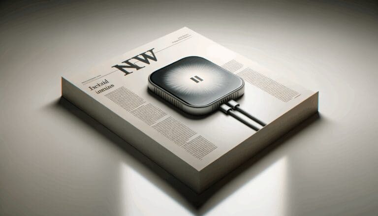 Primer plano de un dispositivo tecnológico innovador resaltado sobre una superficie neutra y minimalista.