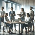 Emprendedores trabajando juntos en un espacio de coworking moderno