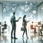 Oficina moderna con equipos trabajando, simbolizando innovación en tecnología.