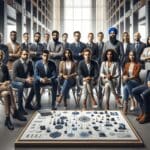 Emprendedores reunidos en un espacio moderno presentando ideas y prototipos tecnológicos.