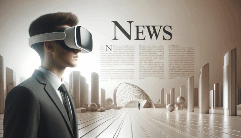 Persona usando gafas de realidad virtual en un espacio futurista.