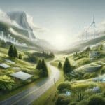 Paisaje verde de Chiloé con tecnología sostenible e innovaciones startups