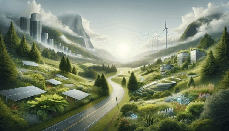 Paisaje verde de Chiloé con tecnología sostenible e innovaciones startups