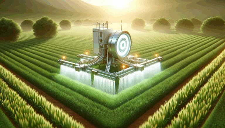 Innovador dispositivo agrícola tecnológico en un campo verde