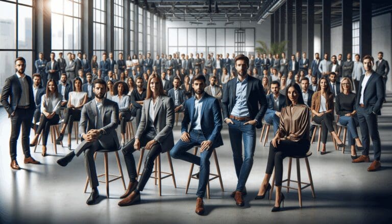 Emprendedores reunidos en un espacio moderno durante un evento de tecnología.